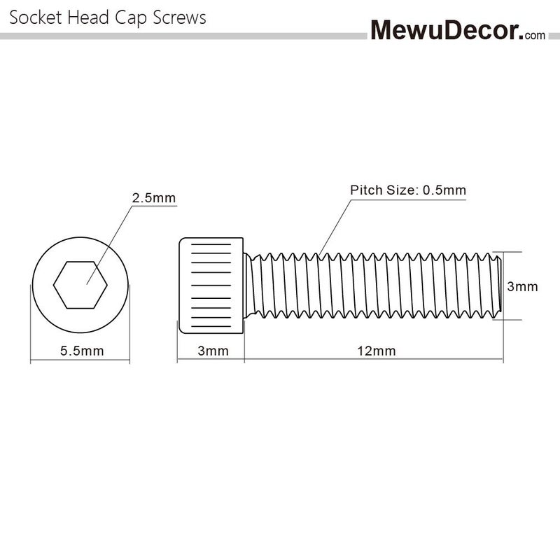 MewuDecor M3 x 12mm Socket Head Cap Screws Metric, Allen Socket Drive, Stainless Steel 304, Full Thread, Bright Finish, Machine Thread, 100 PCS - Image 2